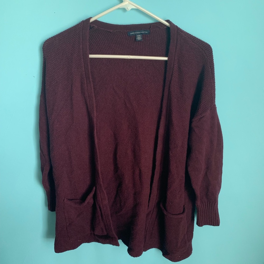 American Eagle Maroon Cardigan Sweater